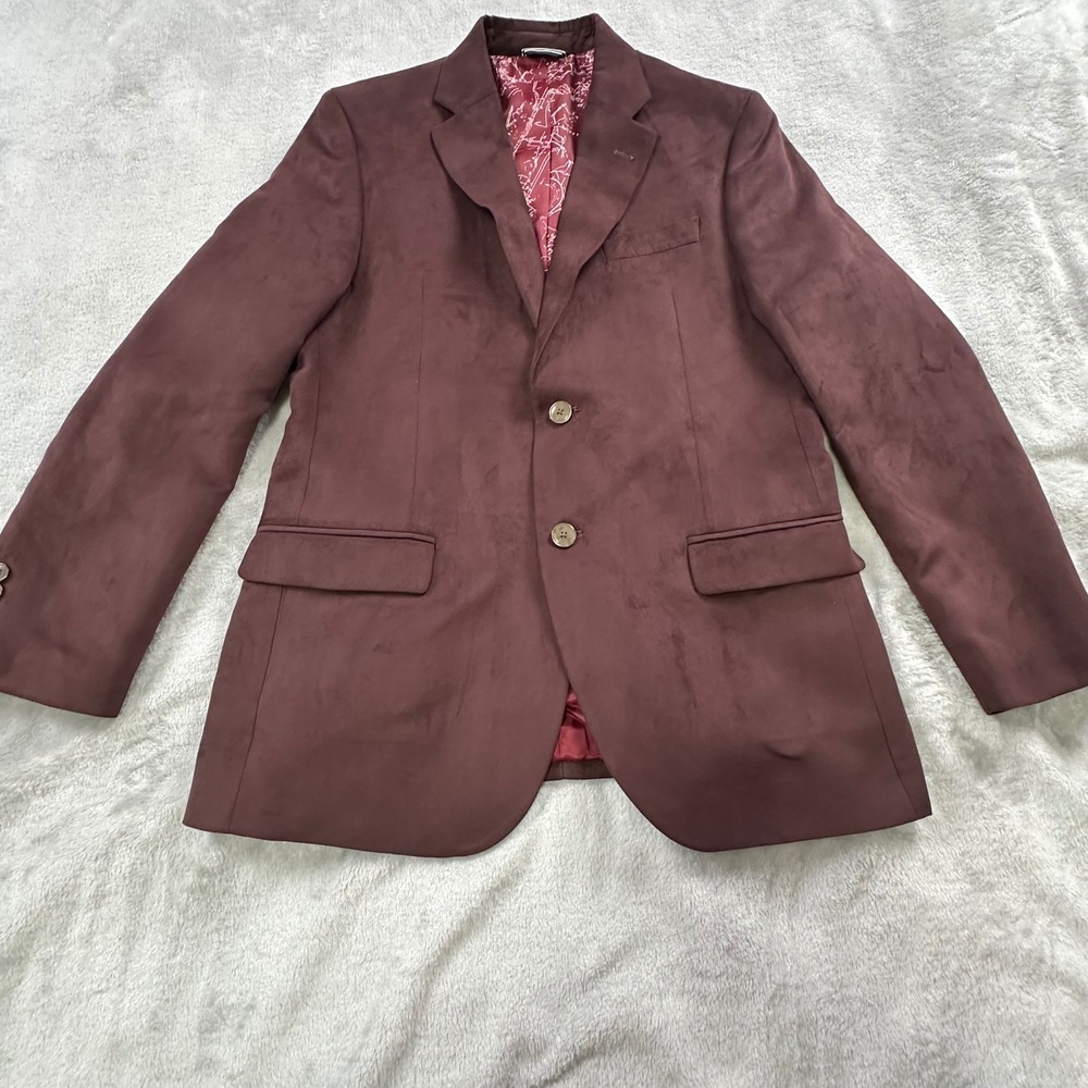 Nautica Blazer Men 38R Burgundy Faux Suede Two Button Map Print Lining NA010477